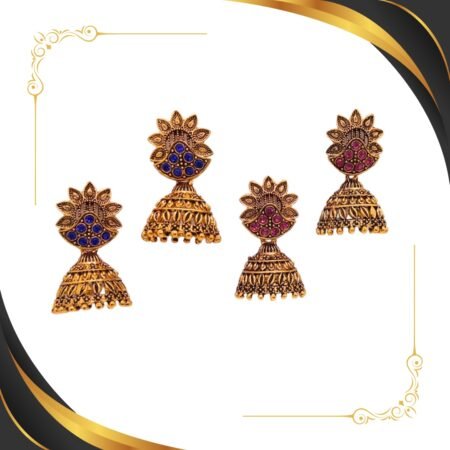 Traditional Indian Jhumka Earrings with Pearls and Rhinestones